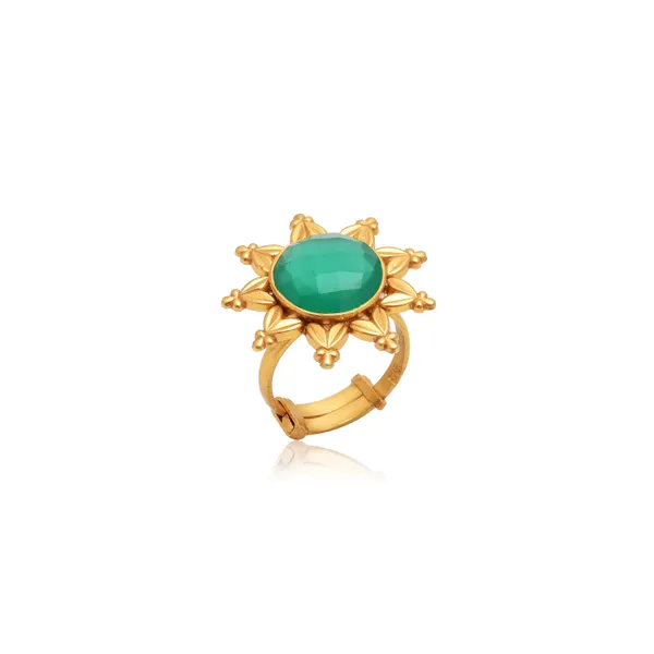 927_Sterling_Silver_|_Adjustable_Moissanite_Polki_Studded_Ring_|_Gold_Plated_Classic_Design
