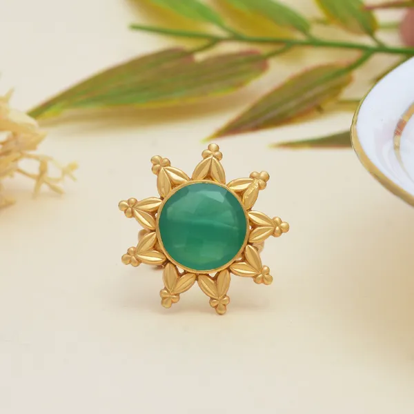 927_Sterling_Silver_|_Adjustable_Moissanite_Polki_Studded_Ring_|_Gold_Plated_Classic_Design