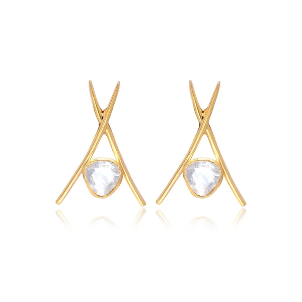 925_Sterling_Silver_|_Mossanite_Polki_Studs_|_Gold_Plated