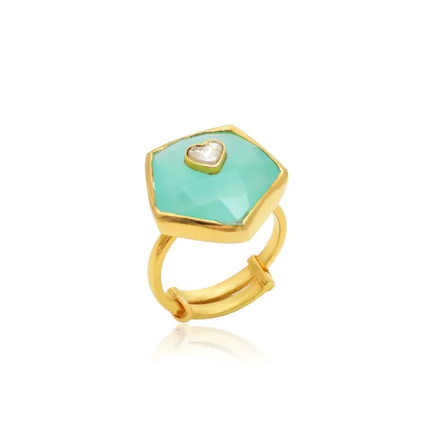 929_Sterling_Silver_|_Adjustable_Gold_Plated_Premium_Ring_|_Green_Gemstone
