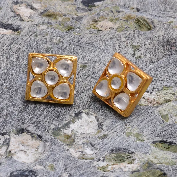 925_Sterling_Silver_|_Gold_Plated_Stud_|_White_Gemstones