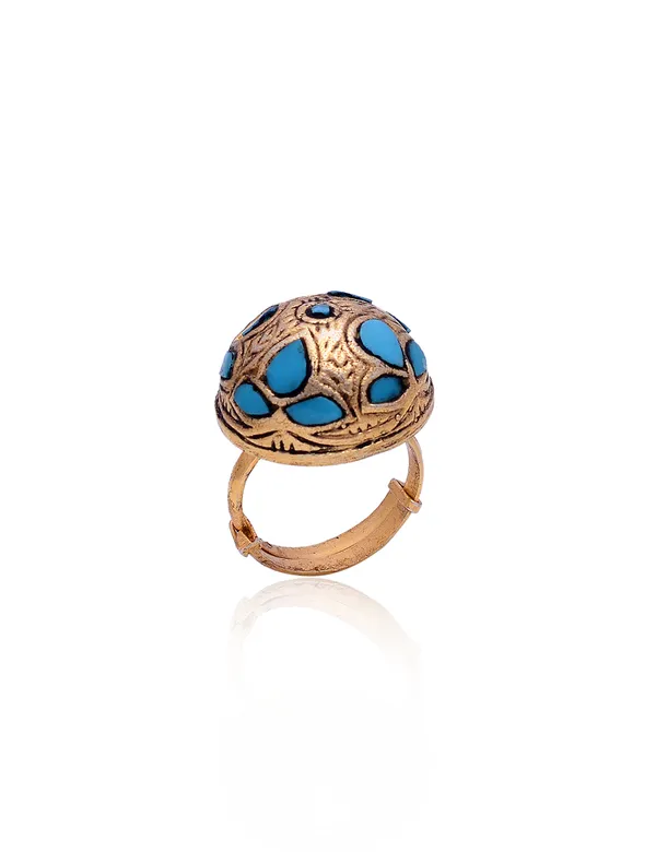 926_Sterling_Silver_Adjustable_Moissanite_Polki_Studded_Ring_for_Women_|_Gold_Plated_Classic_Design
