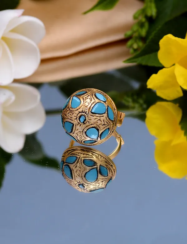 926_Sterling_Silver_Adjustable_Moissanite_Polki_Studded_Ring_for_Women_|_Gold_Plated_Classic_Design