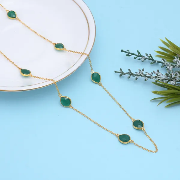 925_Sterling_Silver_|_Onyx_Stone_Chain_|_Green_Gemstone