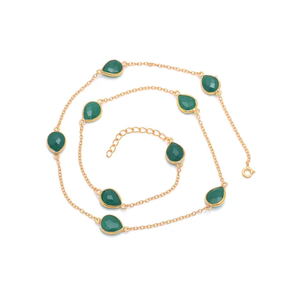 925_Sterling_Silver_|_Onyx_Stone_Chain_|_Green_Gemstone