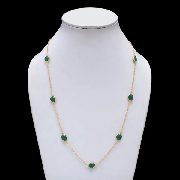 925_Sterling_Silver_|_Onyx_Stone_Chain_|_Green_Gemstone