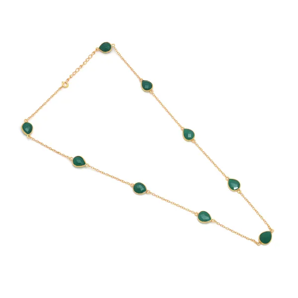 925_Sterling_Silver_|_Onyx_Stone_Chain_|_Green_Gemstone