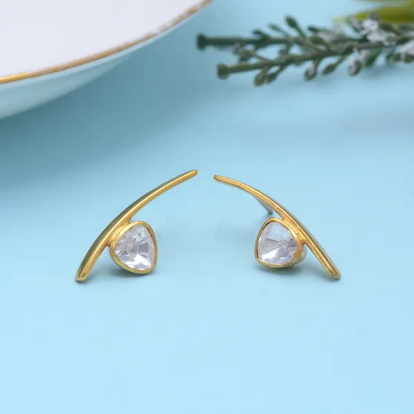 925_Sterling_Mossanite_Polki_Studs_For_Women_Gold