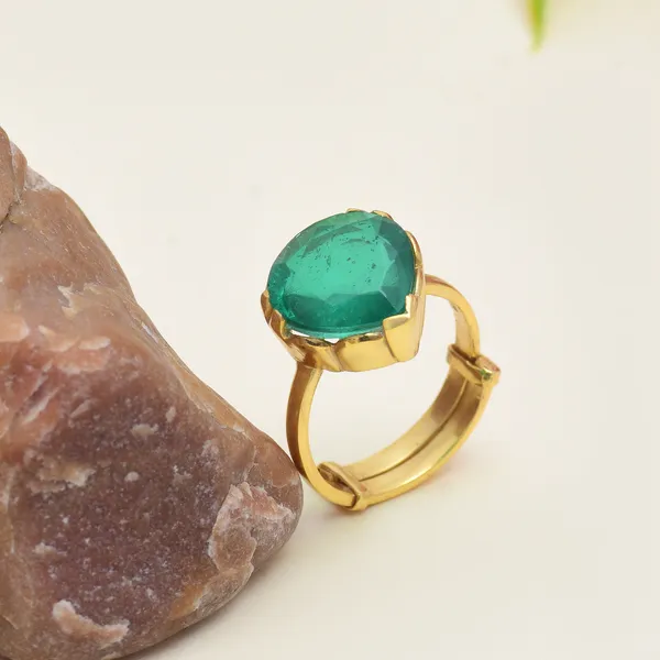 928_Sterling_Silver_|_Adjustable_Gold_Plated_Ring_|_Green_Gemstone