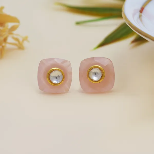 925_Sterling_Quartz_And_Polki_Studs_For_Women_Gold