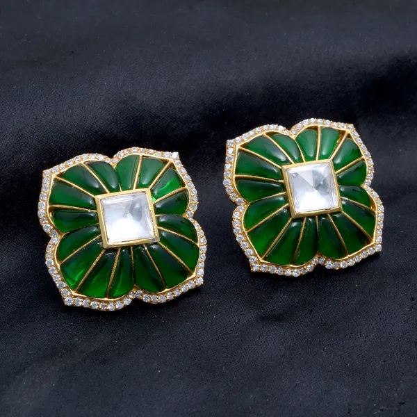 925_Sterling_Silver_|_Gold_Plated_Earrings_|_Refined_Green_&_White_Aesthetic_Gemstones
