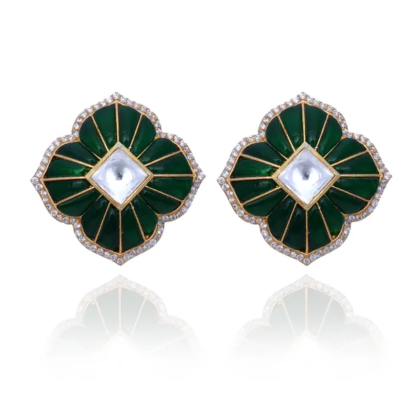 925_Sterling_Silver_|_Gold_Plated_Earrings_|_Refined_Green_&_White_Aesthetic_Gemstones