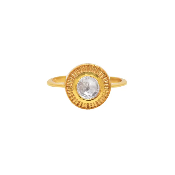 928_Sterling_Silver_|_Adjustable_Moissanite_Polki_Studded_Ring_|_Gold_Plated