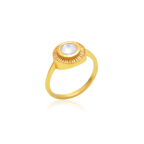 928_Sterling_Silver_|_Adjustable_Moissanite_Polki_Studded_Ring_|_Gold_Plated