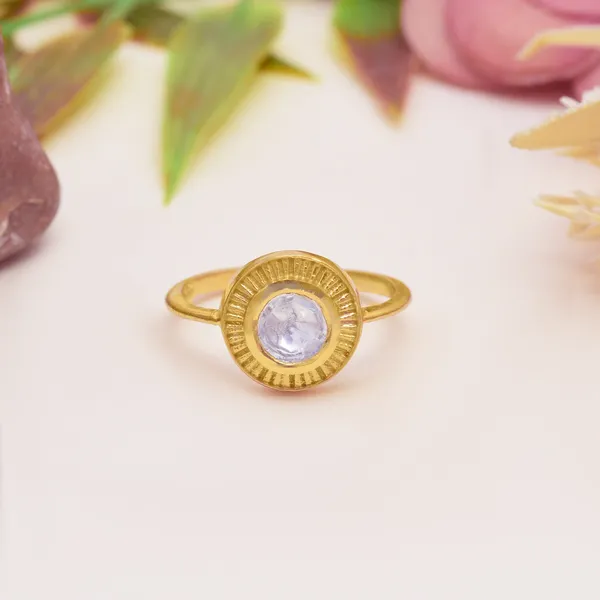 928_Sterling_Silver_|_Adjustable_Moissanite_Polki_Studded_Ring_|_Gold_Plated