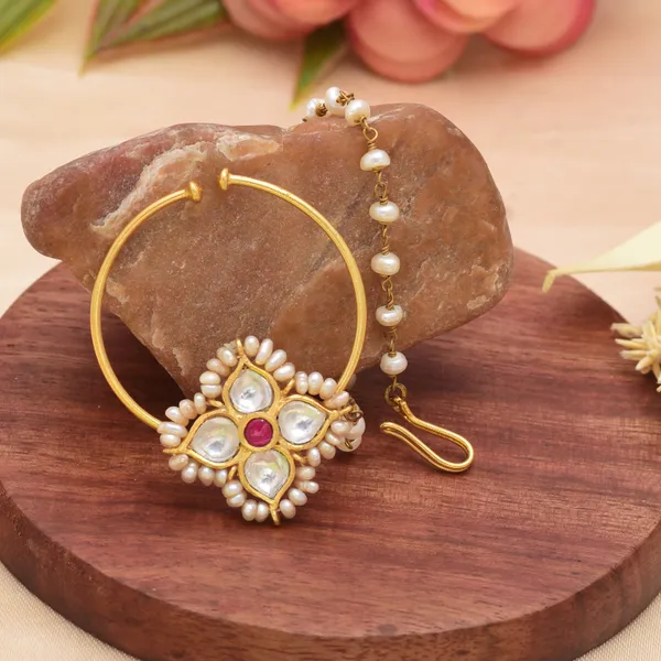 925_Sterling_Silver_|_Gold_Plated_Nath_|_Gold_Polki_&_Pearls