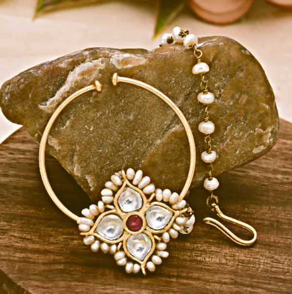 925_Sterling_Silver_|_Gold_Plated_Nath_|_Gold_Polki_&_Pearls