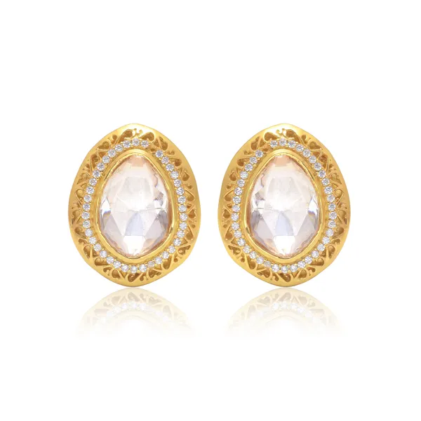 925_Sterling_Mossanite_Polki_And_Cz_Studs_For_Women_Gold