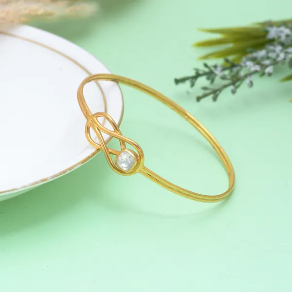 925_Sterling_Silver_|_Mossanite_Polki_Bangle_|_Gold_Plated_White_Gemstone