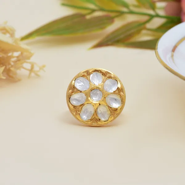 925_Sterling_Silver_|_Polki_And_Pearl_Studded_Ring_|_Gold_Plated