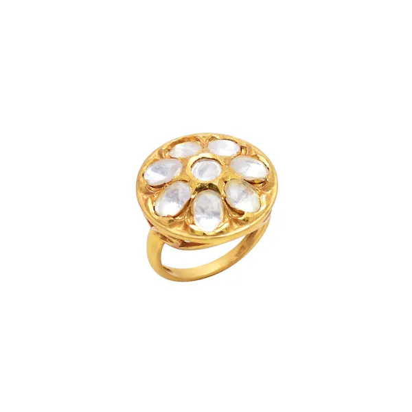 925_Sterling_Silver_|_Polki_And_Pearl_Studded_Ring_|_Gold_Plated