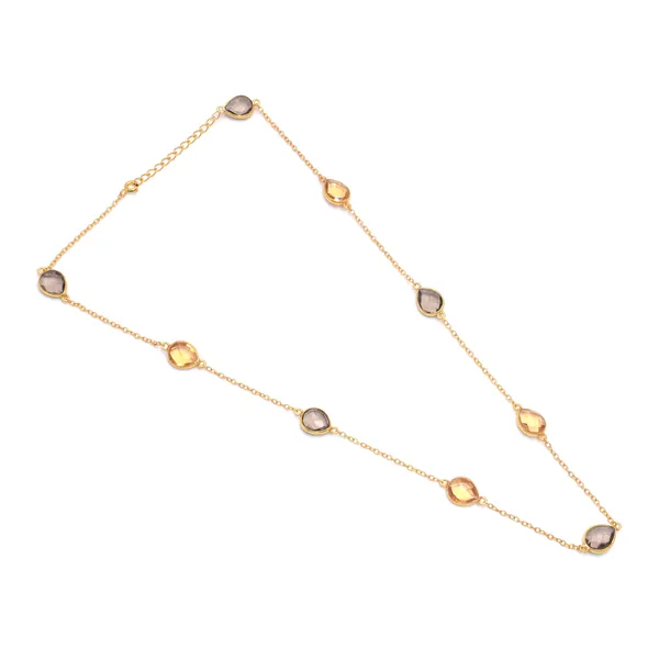 925_Sterling_Citrin_And_Smock_Stone_Chain_For_Women_Gold