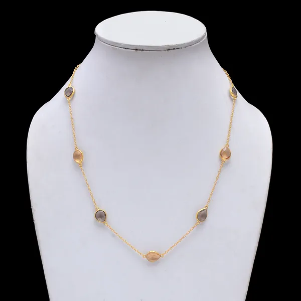 925_Sterling_Citrin_And_Smock_Stone_Chain_For_Women_Gold