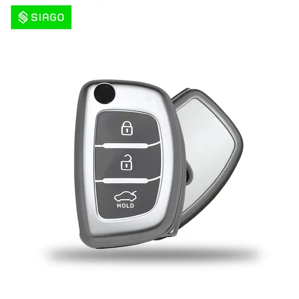 Grey_Tpu_Key_Cover_And_Metal_Keychain_Compatible_For_Hyundai_I_20,_Xcent,Verna_Flude_3_Button_Flip_Smart_Key_Cover