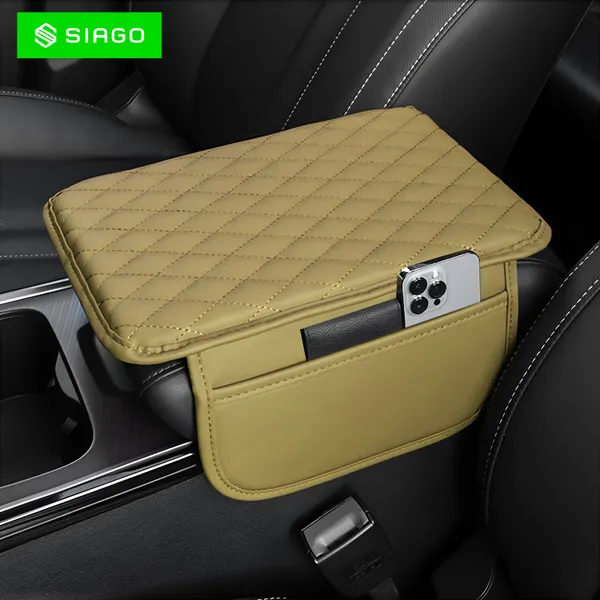 SIAGO_SIA144_Car_Armrest_Cover_Cushion_with_2_Storage_Bags_-_Soft,_Comfortable,_Non-Slip_Protector_for_Vehicle_Center_Console_-_Waterproof,_Durable,_and_Stylish_(Beige)