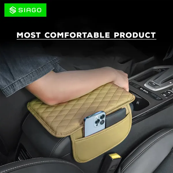 SIAGO_SIA144_Car_Armrest_Cover_Cushion_with_2_Storage_Bags_-_Soft,_Comfortable,_Non-Slip_Protector_for_Vehicle_Center_Console_-_Waterproof,_Durable,_and_Stylish_(Beige)