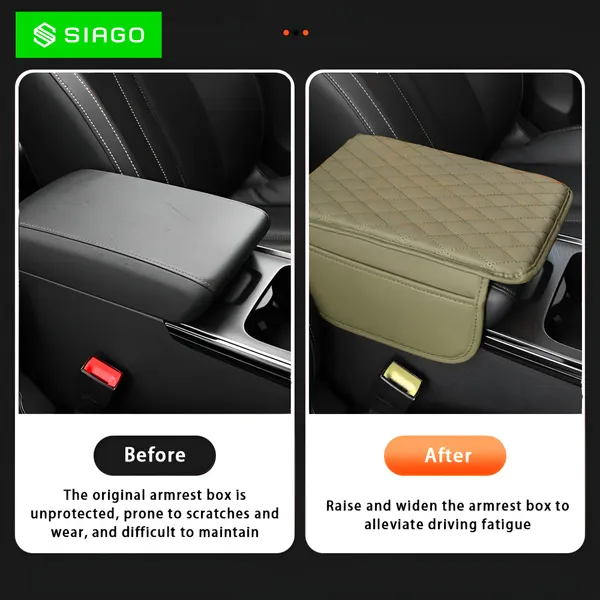 SIAGO_SIA144_Car_Armrest_Cover_Cushion_with_2_Storage_Bags_-_Soft,_Comfortable,_Non-Slip_Protector_for_Vehicle_Center_Console_-_Waterproof,_Durable,_and_Stylish_(Beige)