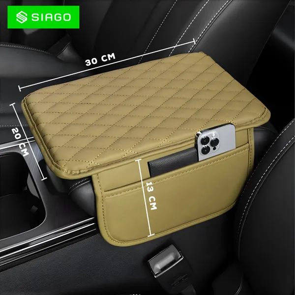 SIAGO_SIA144_Car_Armrest_Cover_Cushion_with_2_Storage_Bags_-_Soft,_Comfortable,_Non-Slip_Protector_for_Vehicle_Center_Console_-_Waterproof,_Durable,_and_Stylish_(Beige)