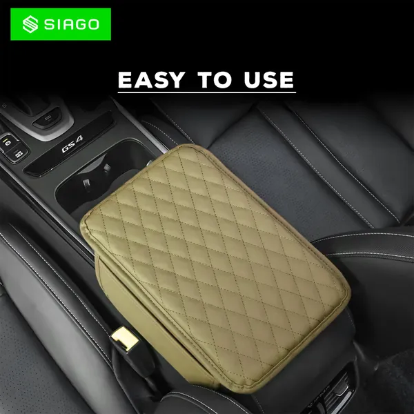 SIAGO_SIA144_Car_Armrest_Cover_Cushion_with_2_Storage_Bags_-_Soft,_Comfortable,_Non-Slip_Protector_for_Vehicle_Center_Console_-_Waterproof,_Durable,_and_Stylish_(Beige)