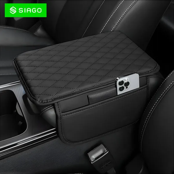 SIAGO_SIA144_Car_Armrest_Cover_Cushion_with_2_Storage_Bags_-_Soft,_Comfortable,_Non-Slip_Protector_for_Vehicle_Center_Console_-_Waterproof,_Durable,_and_Stylish_(Black)