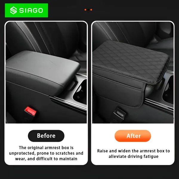 SIAGO_SIA144_Car_Armrest_Cover_Cushion_with_2_Storage_Bags_-_Soft,_Comfortable,_Non-Slip_Protector_for_Vehicle_Center_Console_-_Waterproof,_Durable,_and_Stylish_(Black)
