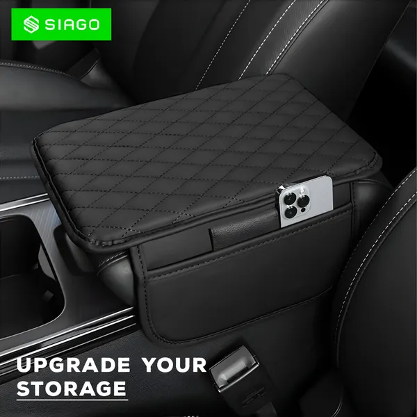 SIAGO_SIA144_Car_Armrest_Cover_Cushion_with_2_Storage_Bags_-_Soft,_Comfortable,_Non-Slip_Protector_for_Vehicle_Center_Console_-_Waterproof,_Durable,_and_Stylish_(Black)