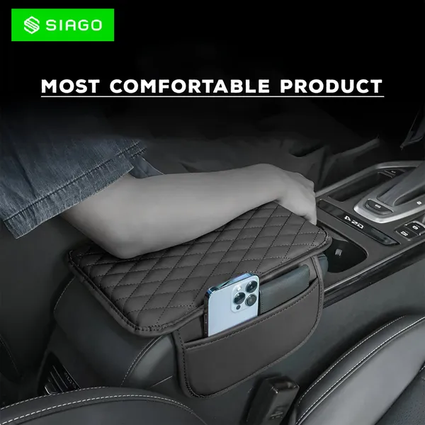 SIAGO_SIA144_Car_Armrest_Cover_Cushion_with_2_Storage_Bags_-_Soft,_Comfortable,_Non-Slip_Protector_for_Vehicle_Center_Console_-_Waterproof,_Durable,_and_Stylish_(Black)