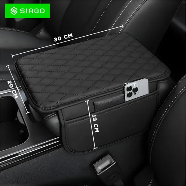 SIAGO_SIA144_Car_Armrest_Cover_Cushion_with_2_Storage_Bags_-_Soft,_Comfortable,_Non-Slip_Protector_for_Vehicle_Center_Console_-_Waterproof,_Durable,_and_Stylish_(Black)