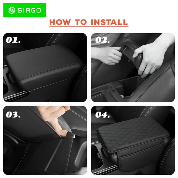SIAGO_SIA144_Car_Armrest_Cover_Cushion_with_2_Storage_Bags_-_Soft,_Comfortable,_Non-Slip_Protector_for_Vehicle_Center_Console_-_Waterproof,_Durable,_and_Stylish_(Black)