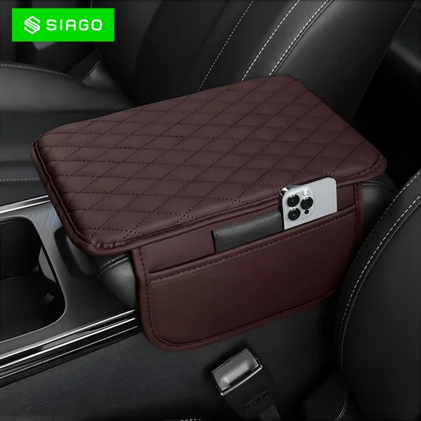 SIAGO_SIA144_Car_Armrest_Cover_Cushion_with_2_Storage_Bags_-_Soft,_Comfortable,_Non-Slip_Protector_for_Vehicle_Center_Console_-_Waterproof,_Durable,_and_Stylish_(Brown)