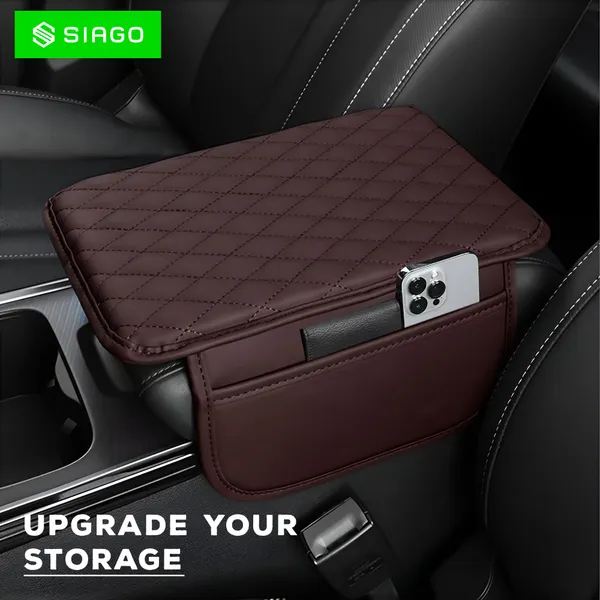 SIAGO_SIA144_Car_Armrest_Cover_Cushion_with_2_Storage_Bags_-_Soft,_Comfortable,_Non-Slip_Protector_for_Vehicle_Center_Console_-_Waterproof,_Durable,_and_Stylish_(Brown)