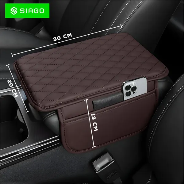 SIAGO_SIA144_Car_Armrest_Cover_Cushion_with_2_Storage_Bags_-_Soft,_Comfortable,_Non-Slip_Protector_for_Vehicle_Center_Console_-_Waterproof,_Durable,_and_Stylish_(Brown)