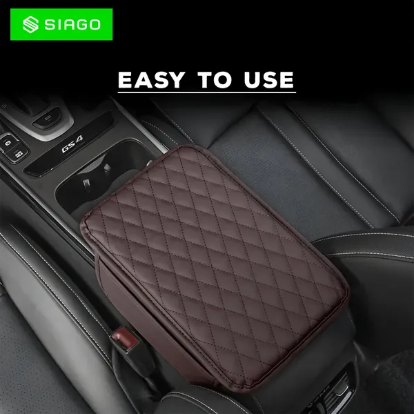SIAGO_SIA144_Car_Armrest_Cover_Cushion_with_2_Storage_Bags_-_Soft,_Comfortable,_Non-Slip_Protector_for_Vehicle_Center_Console_-_Waterproof,_Durable,_and_Stylish_(Brown)
