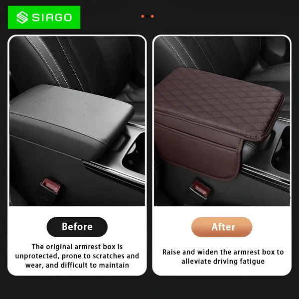 SIAGO_SIA144_Car_Armrest_Cover_Cushion_with_2_Storage_Bags_-_Soft,_Comfortable,_Non-Slip_Protector_for_Vehicle_Center_Console_-_Waterproof,_Durable,_and_Stylish_(Brown)