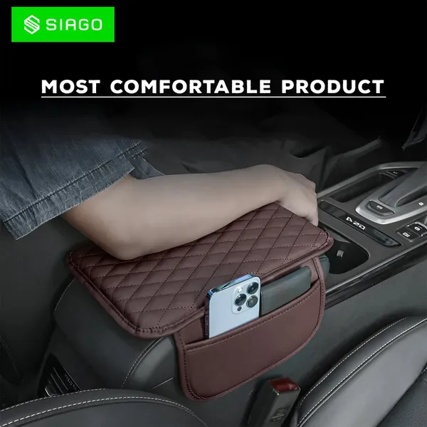 SIAGO_SIA144_Car_Armrest_Cover_Cushion_with_2_Storage_Bags_-_Soft,_Comfortable,_Non-Slip_Protector_for_Vehicle_Center_Console_-_Waterproof,_Durable,_and_Stylish_(Brown)