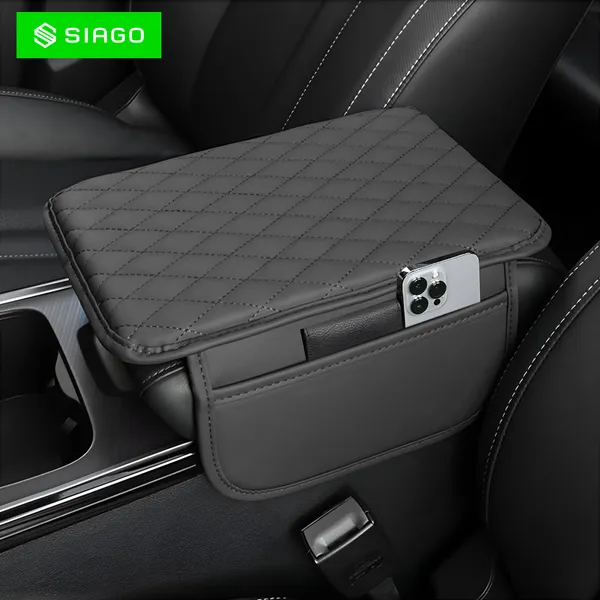 SIAGO_SIA144_Car_Armrest_Cover_Cushion_with_2_Storage_Bags_-_Soft,_Comfortable,_Non-Slip_Protector_for_Vehicle_Center_Console_-_Waterproof,_Durable,_and_Stylish_(Grey)