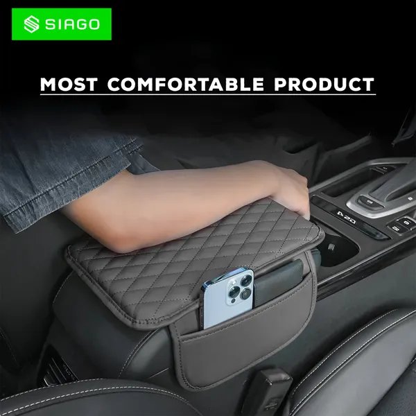 SIAGO_SIA144_Car_Armrest_Cover_Cushion_with_2_Storage_Bags_-_Soft,_Comfortable,_Non-Slip_Protector_for_Vehicle_Center_Console_-_Waterproof,_Durable,_and_Stylish_(Grey)