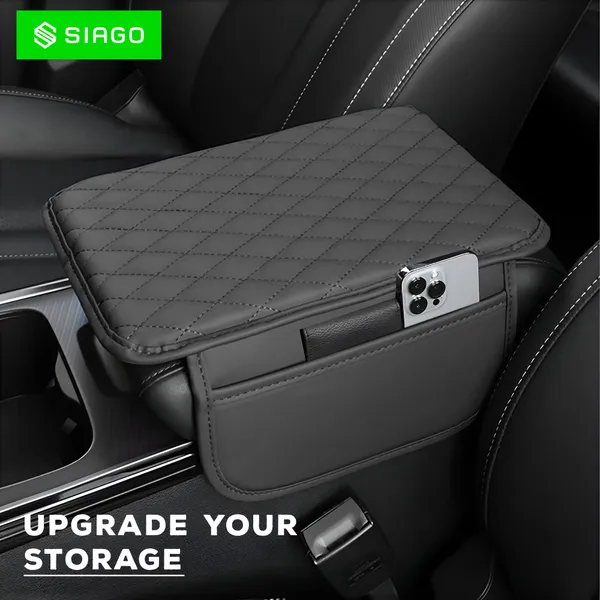 SIAGO_SIA144_Car_Armrest_Cover_Cushion_with_2_Storage_Bags_-_Soft,_Comfortable,_Non-Slip_Protector_for_Vehicle_Center_Console_-_Waterproof,_Durable,_and_Stylish_(Grey)
