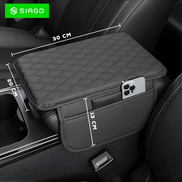 SIAGO_SIA144_Car_Armrest_Cover_Cushion_with_2_Storage_Bags_-_Soft,_Comfortable,_Non-Slip_Protector_for_Vehicle_Center_Console_-_Waterproof,_Durable,_and_Stylish_(Grey)