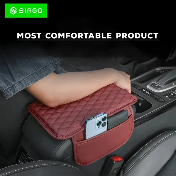 SIAGO_SIA144_Car_Armrest_Cover_Cushion_with_2_Storage_Bags_-_Soft,_Comfortable,_Non-Slip_Protector_for_Vehicle_Center_Console_-_Waterproof,_Durable,_and_Stylish_(Red)